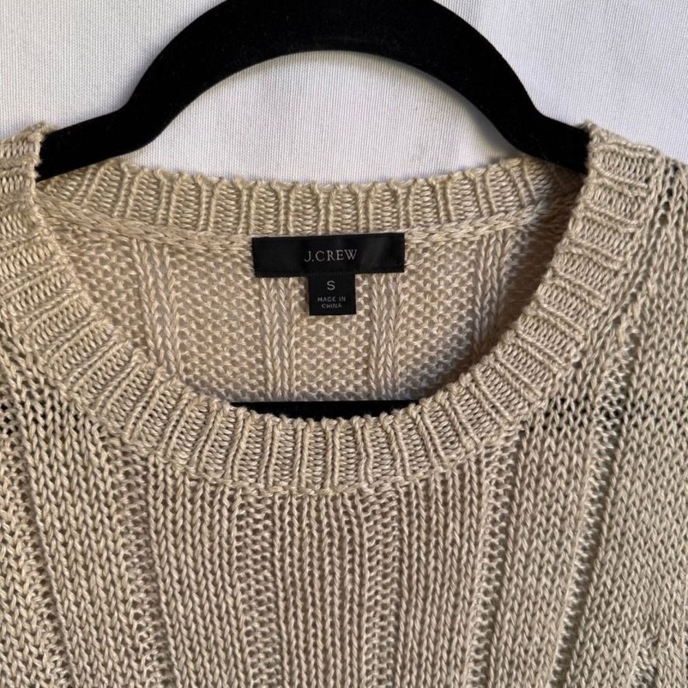J. Crew Women S Beige 100% Linen Short Sleeve Puff Sleeve Ribbed Knit Top - Picture 2 of 4